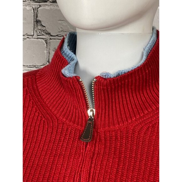 Tommy Hilfiger Mens XL Red 1/4 Zip Ribbed 100% Cotton Pullover Sweater - Picture 2 of 9